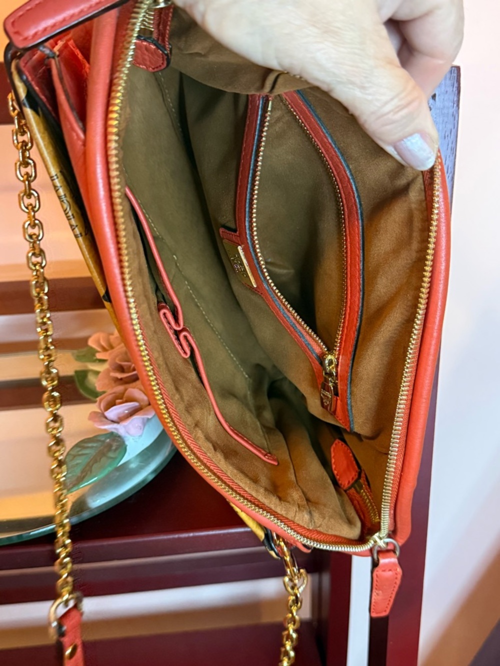 MCM Tan Visetos Monogram Crossbody with Coral Trim - Picture 14 of 14